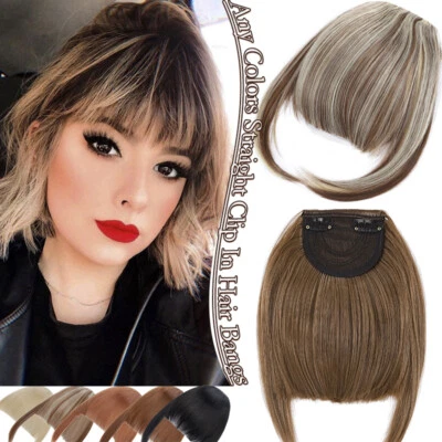 Neat Bangs Clip in on Fringe Hair Extensions Thick Thin As Human Front Hairpiece - Image 1 of 4