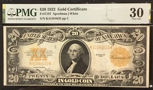 $20 1922 Gold Certificate Fr. 1187 Speelman/White PMG 30 Very Fine **Tear** - Picture 1 of 9