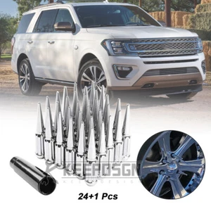 For Ford Expedition 15-22 Spike Wheel Lug Nut Cover Socket Key Set M14x1.5 Chrom - Picture 1 of 12