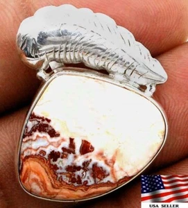 Leaf Natural Crazy Lace Agate 925 Solid Sterling Silver Pendant Jewelry @B12-7 - Picture 1 of 1