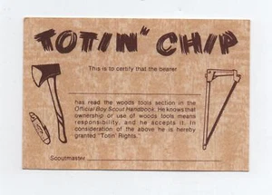 Vintage Totin' Chip Certificate Card (Issued 1983), Tan Card Stock, Mint! - Picture 1 of 2