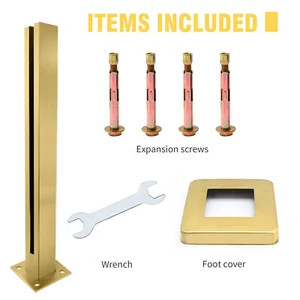 Pannello di vetro 23,6 pollici oro palo centrale con fessure per rubinetto e base robusta per ringhiera ponte - Foto 1 di 8