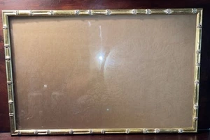 VINTAGE FIT 21.5 W 13.5 H GOLD GILT CARVED BAMBOO PICTURE FRAME WOOD ORNATE - Picture 1 of 11
