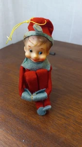 Vintage Knee Hugger Elfe Kitschig Regal Sitter MCM 50er rot grün Weihnachten    - Bild 1 von 12