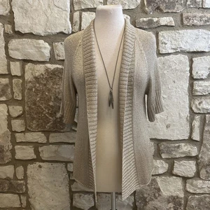 Neu mit Etikett Talbots Cardigan Petite Gr. PS Metallic Gold vorne offen Kurzarm 99 $ - Bild 1 von 4
