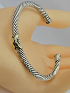 David Yurman Manschette x klassische Kabelstation 5 mm 14k Sterlingsilber 7 Zoll gebraucht - Bild 1 von 6