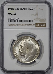 1916 Great Britain Silver 1/2 Half Crown NGC MS 64 - Picture 1 of 4