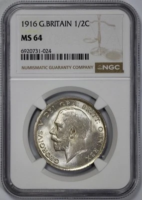 1916 Great Britain Silver 1/2 Half Crown NGC MS 64 - Image 1 of 4