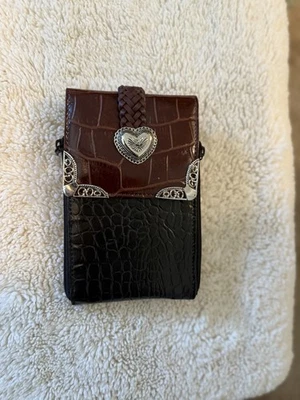 Western Black Brown Braided Embossed Crossbody Trifold Heart Wallet Purse  - Image 1 of 4