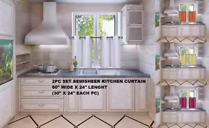 1 SET HALBSCHERPANEELE KÜCHE FENSTERVORHANG TÜLLE STUFE 24 ZOLL LANG (N29) - Bild 1 von 27