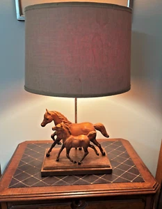 Vintage Breyer Horses Running Mare and Foal Table Lamp w Wood Base - Picture 1 of 21