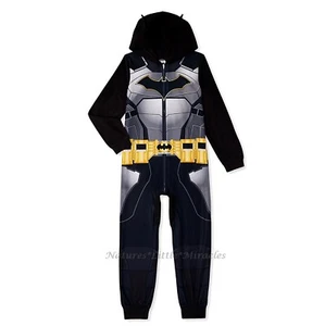 Batman Boys Union Suit Halloween Costume One Piece Hoodie Pajamas Size 5- 12 NWT - Picture 1 of 4