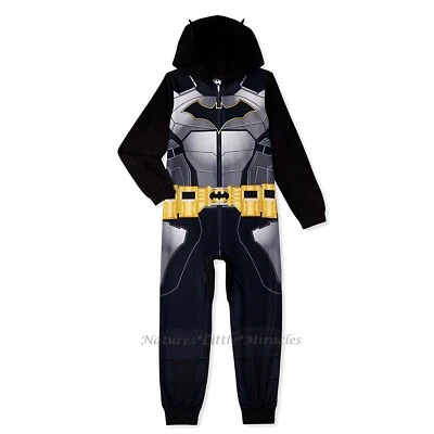 Batman Boys Union Suit Halloween Costume One Piece Hoodie Pajamas Size 5- 12 NWT - Image 1 of 4