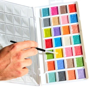 Set di vernici acquerello non tossiche lucidanti iridescenti 28 colori con pennello - Foto 1 di 6