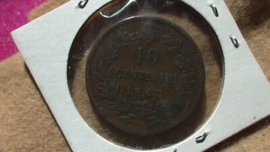 Italian 1863 Ten Centesimi Bronze Coin KM#11.2 - Picture 1 of 4