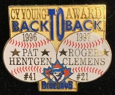 1996 BLUEJAYS BACK TO BACK CY YOUNG AWARD PAT HENTGEN/ROGER CLEMENS PIN [S2]