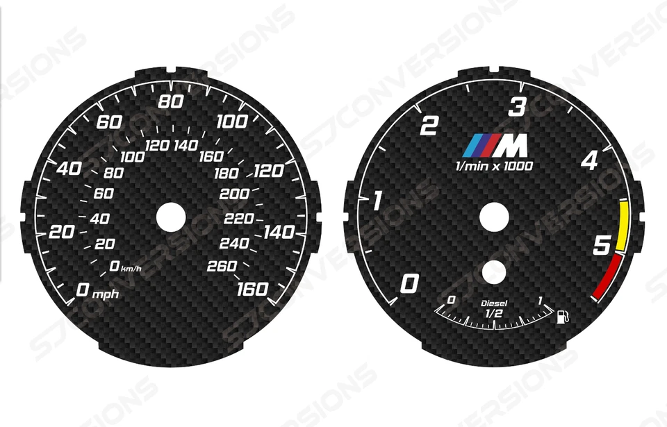 BMW E81 E82 Diesel Version 2 M Sport Custom Carbon Dial Cards Gauges - Bild 1 von 1