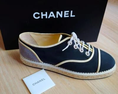 Chanel Black Canvas Oxford Shoe Espadrille Raffie Size 39 - US size 9 - Image 1 of 4