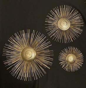 'MCM Gold Tone Metal Atomic Starburst Sputnik Wall Set of 3 - 16” 12” And 8” - Picture 1 of 4