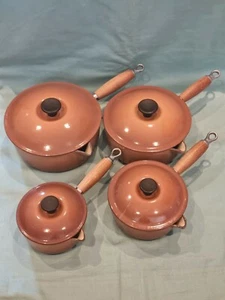 Le Creuset 4x Hazelnut Beige 14cm 16cm 20cm 22cm Cast Iron Lidded Saucepans Used - Picture 1 of 8