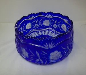 Ciotola 9" BASE BLU COBALTO A CRISTALLO TRASPARENTE TAGLIO BOHEMIEN - Foto 1 di 10