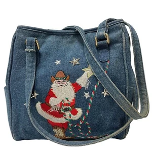 80's Custom Denim Cowboy SANTA Western CHRISTMAS Holiday RUDOLPH Reindeer Purse - Picture 1 of 11