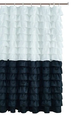 Waterfall Ruffle Fabric Shower curtain 72X72  COLOR  HALFWHITE &BLACK - Image 1 of 4