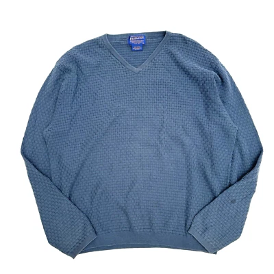 PENDLETON Mens Large Blue Woven V Neck Sweatshirt Sweater Casual 100% Cotton - Image 1 of 4