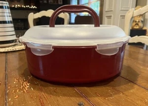 Lock & Lock Pie Carrier Clear Red Handle w/ Insert Round Container - Picture 1 of 6