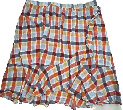 Lane Bryant Plus Size 26/28 Madras Plaid Gingham Ruffle Midi Skirt- - Image 1 of 4