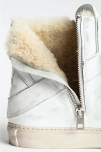 ZADIG & VOLTAIREZV1747 High Flash Distressed + SHEARLING Sneakers$478, Sz 41 - Picture 1 of 11