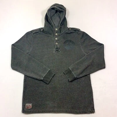 Sudadera con Capucha Henley Premium Negra Affliction Para Hombre Grande Gris Manga Larga 1/4 Botón Foto 1 de 4