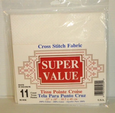 Cross Stitch Aida Fabric 11 count - 12"x18" (White) Made in USA! -NEW- Ship Inc. - Image 1 of 2