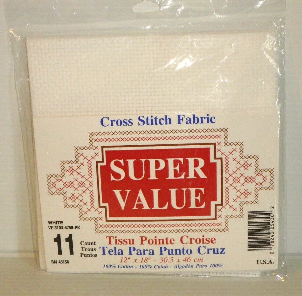 Cross Stitch Aida Fabric 11 count - 12"x18" (White) Made in USA! -NEW- Ship Inc. - Image 1 of 2