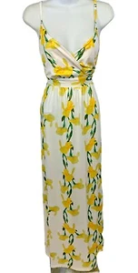 Ruiyige White and Yellow Spaghetti Strap Stretch Maxi Dress Size M - Picture 1 of 6
