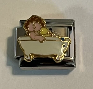 Child In Bathtub - Rubber Duckie - Water Drops - 9mm Italian Charm Bracelet Link - Picture 1 of 6