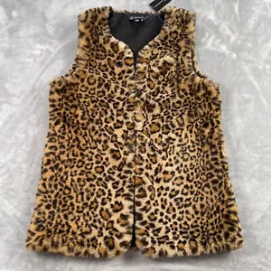 INC International Concepts Vest Womens S/M Leopard Animal Print Soft Faux Fur - Picture 1 of 17