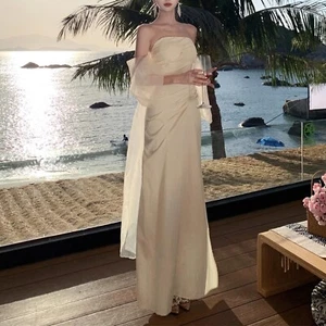Bridal Strapless Train Gown French Style Light Wedding Dress for Photos - Picture 1 of 9
