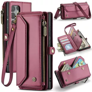 Für Samsung S24 FE Ultra S23 S22 A55 A54 A35 Band Crossbody Wallet Zipper Cover - Bild 1 von 23
