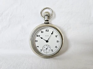 Antico orologio da tasca 1921 Elgin modello 6 faccia aperta grado 290 16S 7 gioielli - Foto 1 di 8