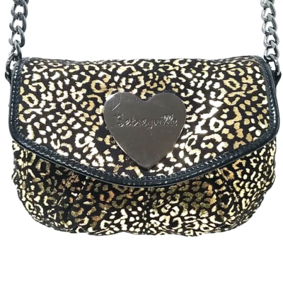 Betsey Johnson Betseyville Cheetah Crossbody Bag Black Gold Metallic Handbag - Image 1 of 4