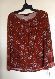 Style & Co Blouse S Top Shirt Orange Floral 3/4 Sleeve Gathered NEW - Picture 1 of 3
