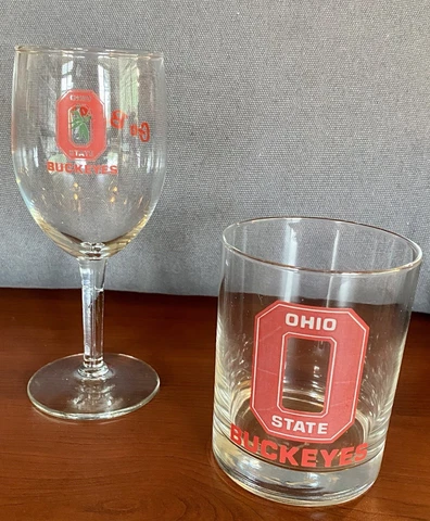 NCAA OHIO STATE BUCKEYES WINE GLASS PLUS LOWBALL WHISKEY GLASS SET - GO BUCKS! Cover