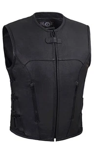 Chaleco de cuero para motocicleta estilo True Element para hombre Swat Team con ajuste de talla lateral - Imagen 1 de 6