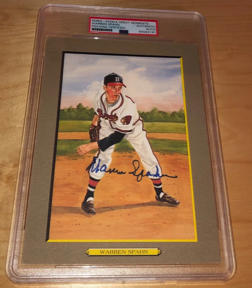 Warren Spahn Braves Signed Perez Steele Post Card PSA Encapsulated A - Image 1 of 1