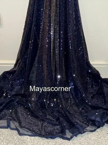 1 Meter glitzernder dunkelblauer 3 mm Pailletten Tüll Stoff 58" Netz Netz Kleid Hintergrund - Bild 1 von 5