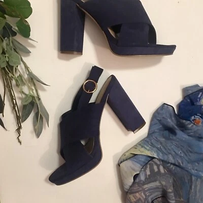 NUEVO EN CAJA Sandalias de Tacón de Vestido Just Fab Blue Depths Nastasia Gamuza Talla 9.5 Foto 1 de 4