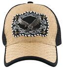 NEW! STRAW MESH METAL EAGLE BALL CAP HAT BLACK