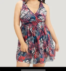 NWT Bloom Chic Flyaway Mesh Plus Size 6X 30W Swimdress Long Modest Red Print - Picture 1 of 5