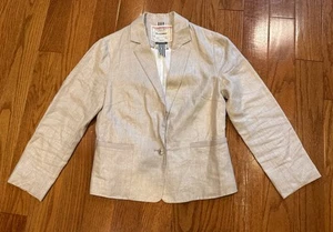 Cartonnier Anthropologie Beige Metallic Linen Blazer Size 4 Tan Classic Office - Picture 1 of 6
